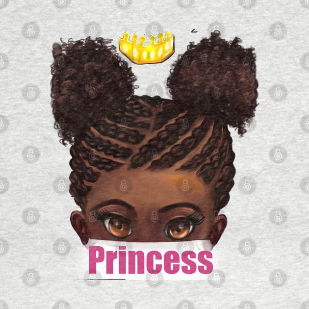 Princess in corn rows - The best Gifts for black girls 2022 beautiful black girl with Afro hair in puffs, brown eyes and dark brown skin. Black princess by Artonmytee